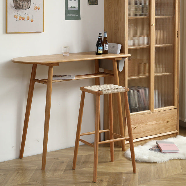 Contemporary Scandinavian Long Oval Cherrywood Bar Table 2-Tier For Dining Room