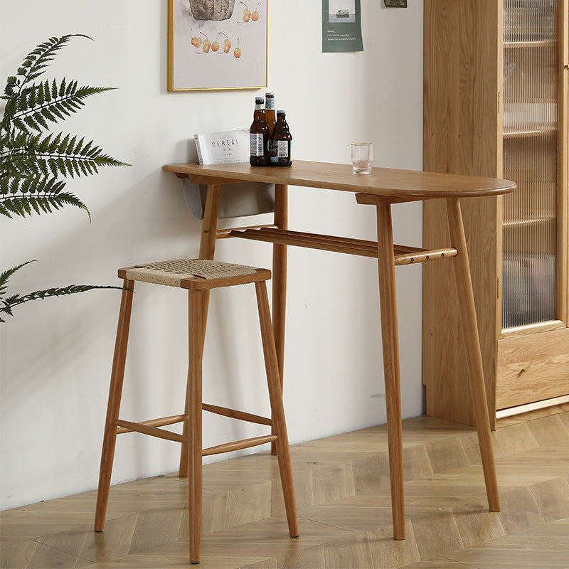 Contemporary Scandinavian Long Oval Cherrywood Bar Table 2-Tier For Dining Room