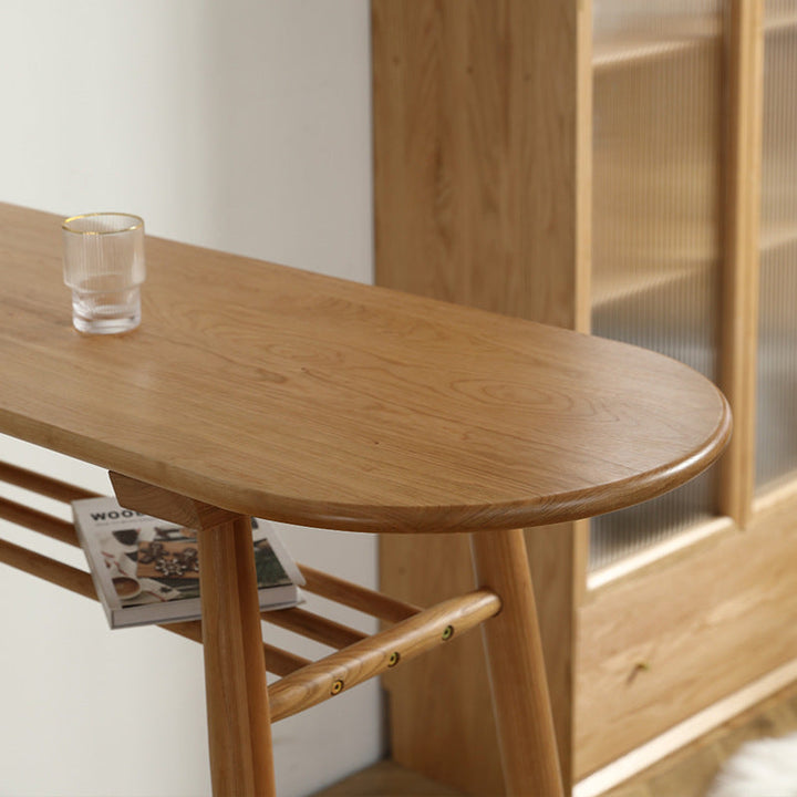 Contemporary Scandinavian Long Oval Cherrywood Bar Table 2-Tier For Dining Room