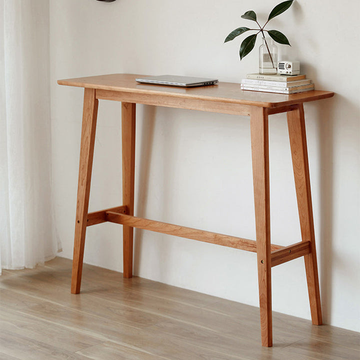 Modern Minimalist Rectangular Solid Cherry Wood Bar Table With Footrest Multi-Functional Console For Dining Room &amp; Living Room