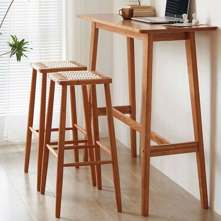 Modern Minimalist Rectangular Solid Cherry Wood Bar Table With Footrest Multi-Functional Console For Dining Room &amp; Living Room