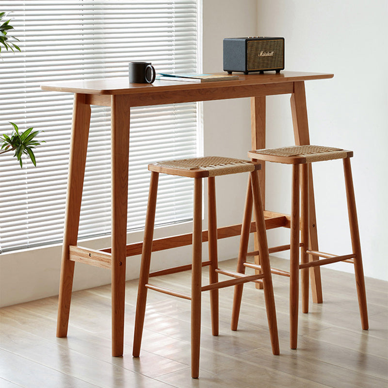 Modern Minimalist Rectangular Solid Cherry Wood Bar Table With Footrest Multi-Functional Console For Dining Room &amp; Living Room