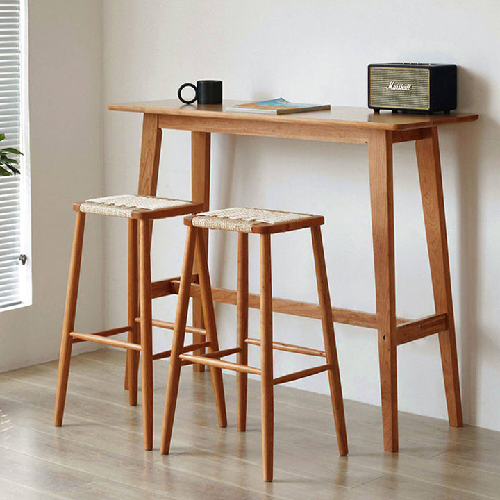 Modern Minimalist Rectangular Solid Cherry Wood Bar Table With Footrest Multi-Functional Console For Dining Room &amp; Living Room