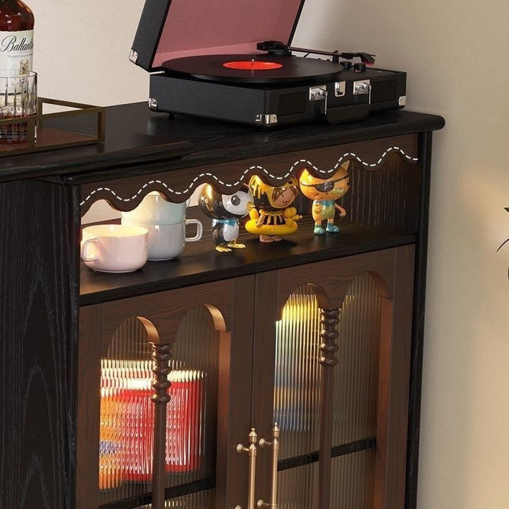 Modern Mid-Century Ball-turned Legs Solid Wood Long Rainbow Glass Bar Table 4-Tier For Living Room