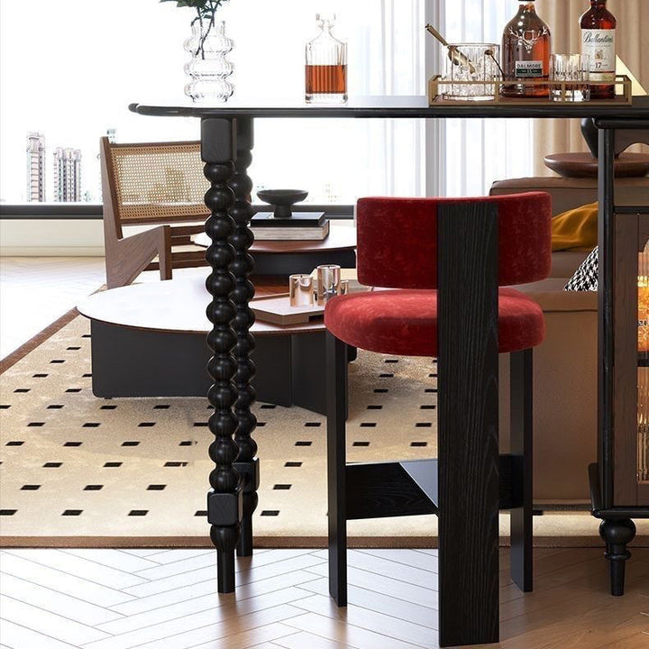 Modern Mid-Century Ball-turned Legs Solid Wood Long Rainbow Glass Bar Table 4-Tier For Living Room