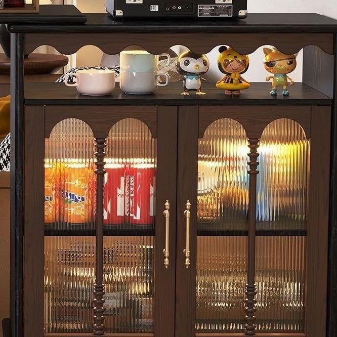 Modern Mid-Century Ball-turned Legs Solid Wood Long Rainbow Glass Bar Table 4-Tier For Living Room