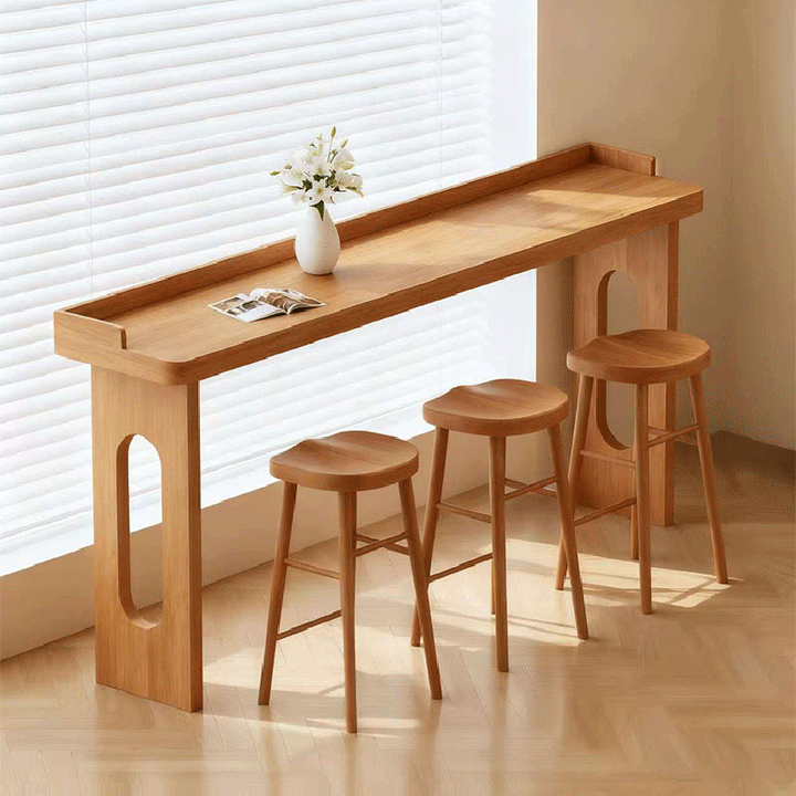 Modern Minimalist Solid Wood Rectangular Bar Table For Dining Room &amp; Cafe