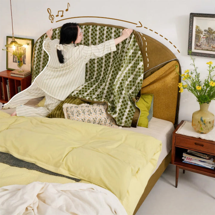 Removable Covers Beech Wood Bed Frame - Retro Customizable &amp; Eco-Friendly Bed