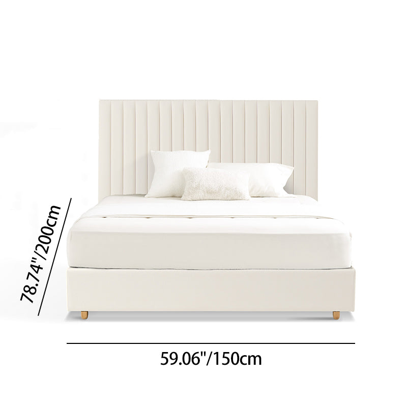 White Vertical Channel Tufted Headboard Bed Frame - French-Style Soft Upholstery &amp; Clean Edge Bed For Your Bedroom