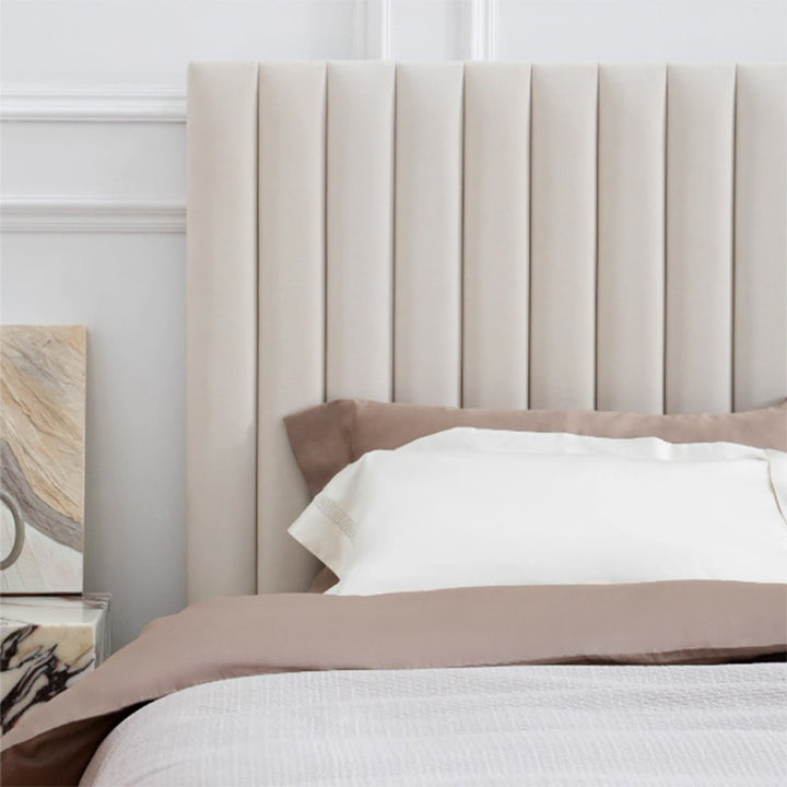 White Vertical Channel Tufted Headboard Bed Frame - French-Style Soft Upholstery &amp; Clean Edge Bed For Your Bedroom