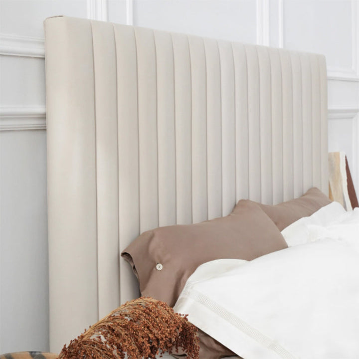 White Vertical Channel Tufted Headboard Bed Frame - French-Style Soft Upholstery &amp; Clean Edge Bed For Your Bedroom