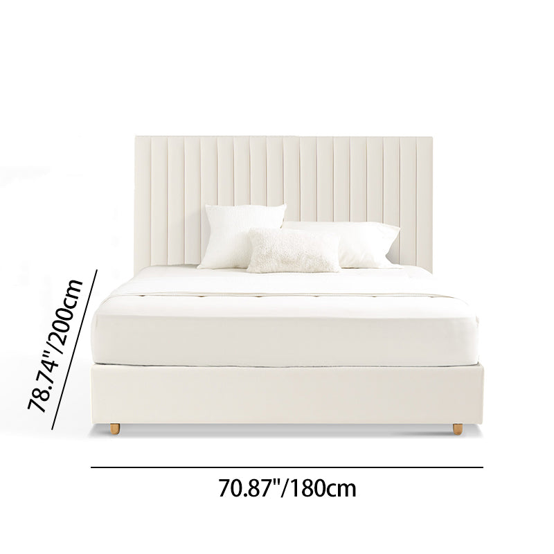 White Vertical Channel Tufted Headboard Bed Frame - French-Style Soft Upholstery &amp; Clean Edge Bed For Your Bedroom