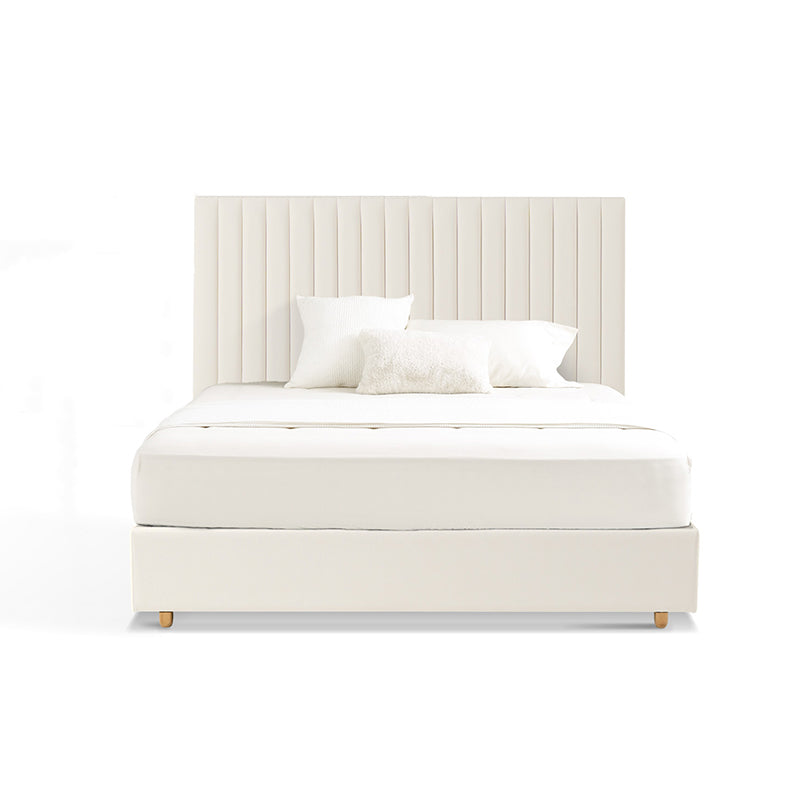 White Vertical Channel Tufted Headboard Bed Frame - French-Style Soft Upholstery &amp; Clean Edge Bed For Your Bedroom