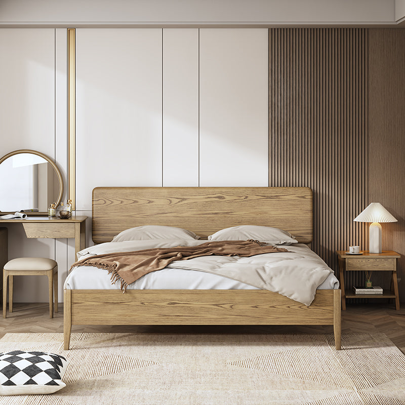 Traditional Rustic Flush-Edge Bed Frame - Full Ash Wood Frame &amp; Pine Slats Adjustable Height Bed For Bedroom