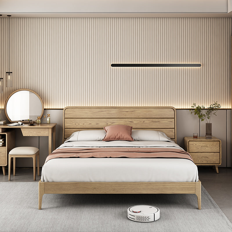 Consistent Texture Bed Frame - Flush Edge &amp; Adjustable Height Ash Wood Bed For Bedroom