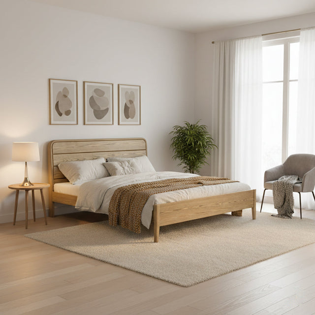 Consistent Texture Bed Frame - Flush Edge & Adjustable Height Ash Wood Bed For Bedroom