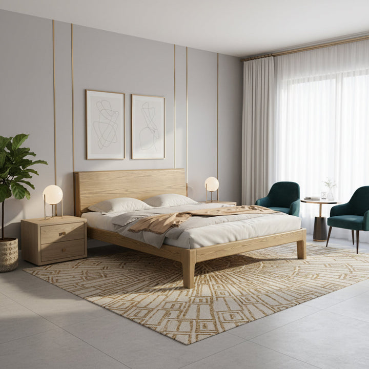 Traditional Rustic Style Bed Frame - Flush-Edge Design Sturdy Full Ash Wood Frame Bed For Bedroom