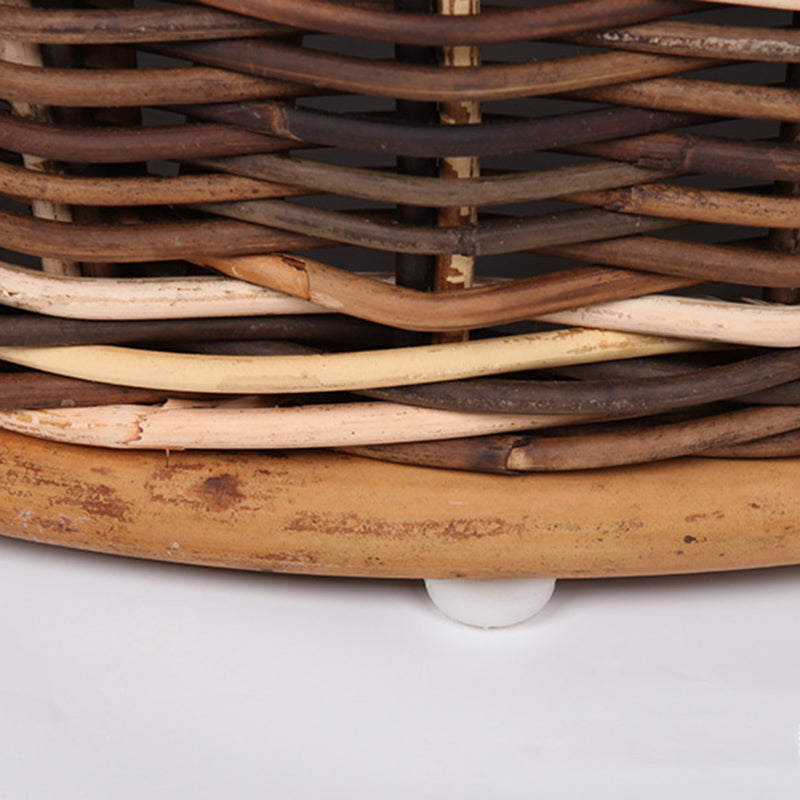 Rustic Teak &amp; Rattan Weaving Bar Table - Dual-Material Durability &amp; Natural Charm Table For Dining Room &amp; Kitchen